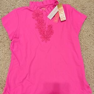 Lilly Pulitzer Pink Ruffled Mandarin Collar Blouse